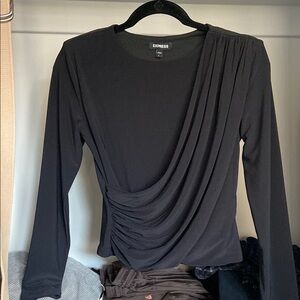 Express Black Asymmetrical Ruched Blouse